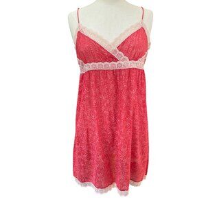 Anthro Y2K Eloise Babydoll Lace Slip Dress Cotton Pink Coquette Romantic-L